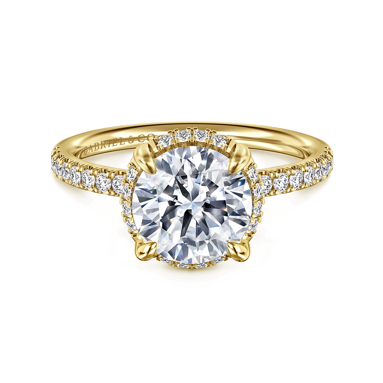 Suede - 14K Yellow Gold Round Hidden Halo Diamond Engagement Ring - 0.3 ct - Shot 1