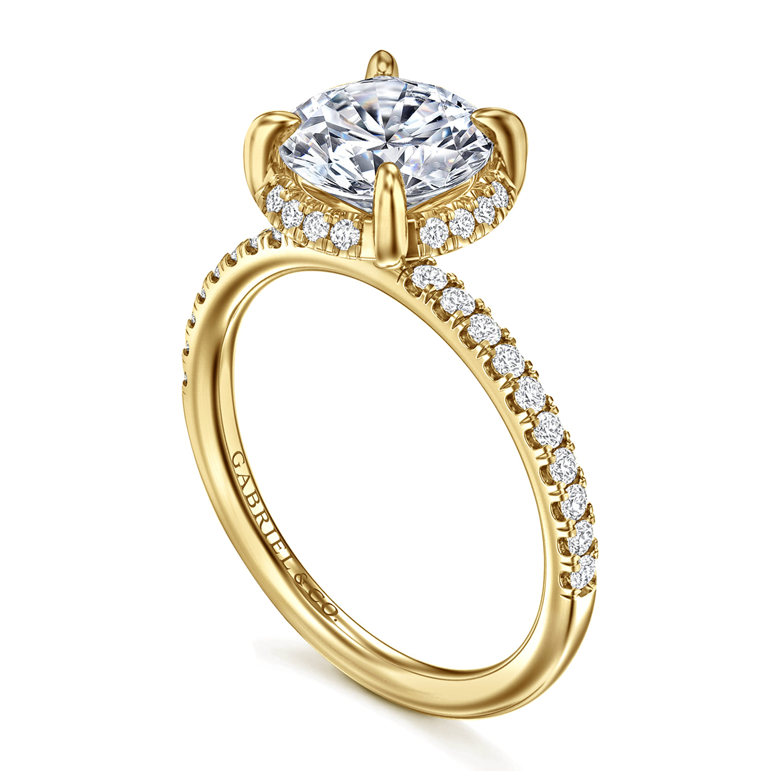 Suede - 14K Yellow Gold Round Hidden Halo Diamond Engagement Ring - 0.3 ct - Shot 3