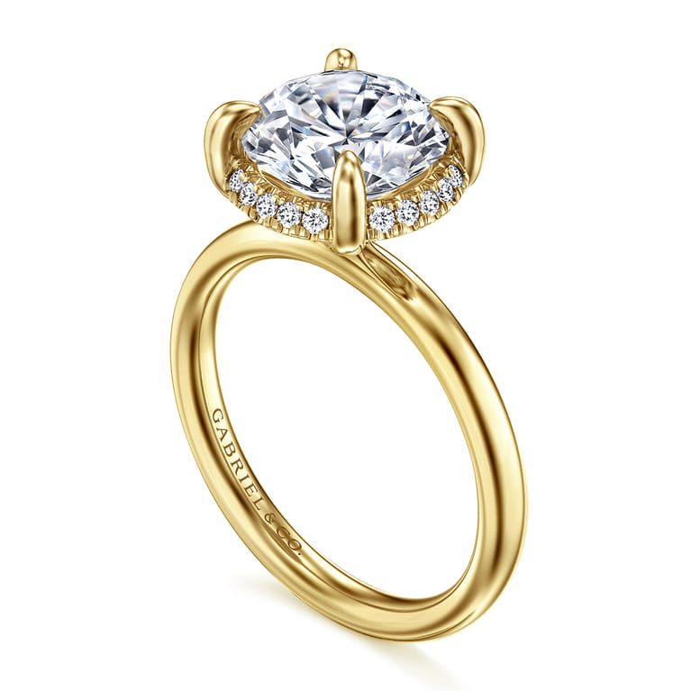 Symphony - 14K Yellow Gold Round Hidden Halo Diamond Engagement Ring - 0.1 ct - Shot 3