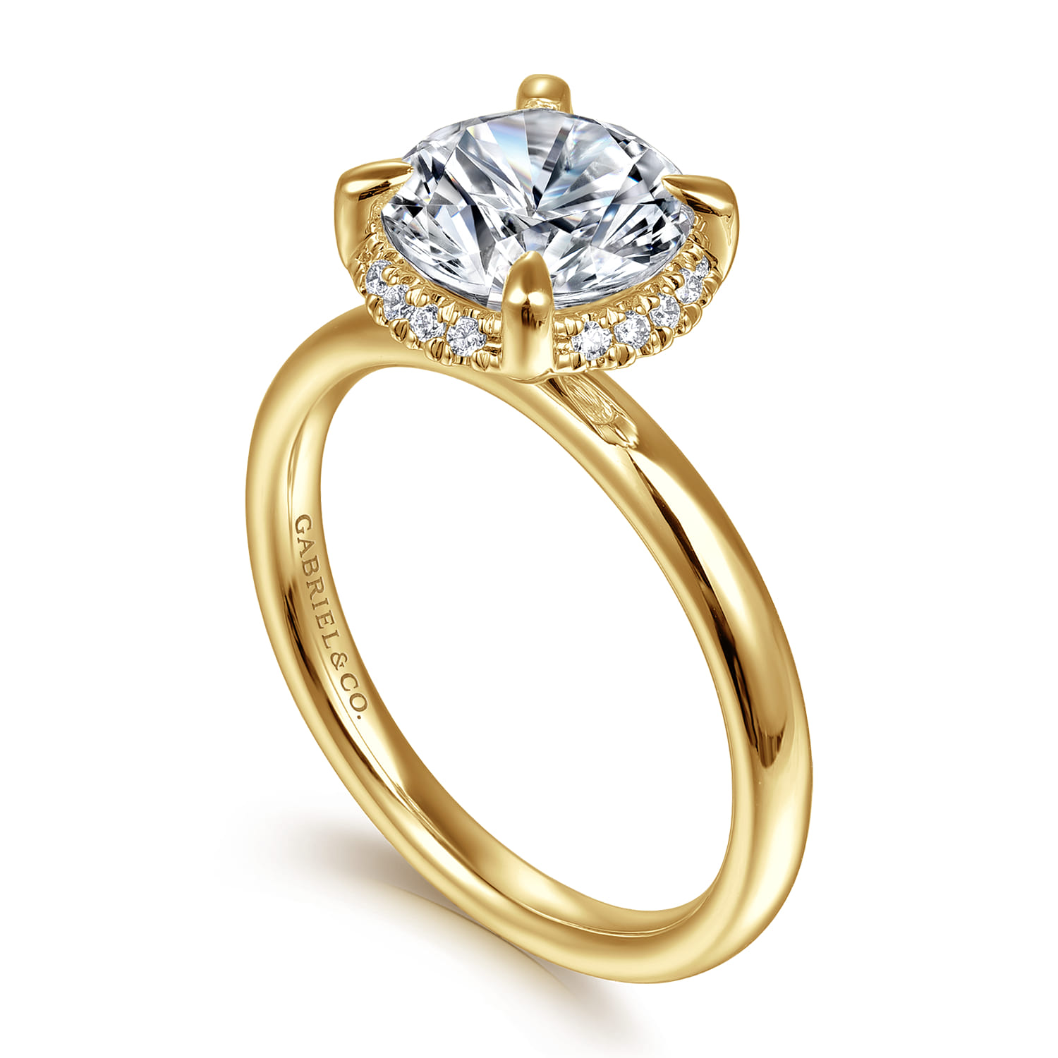 Symphony - 14K Yellow Gold Round Hidden Halo Diamond Engagement Ring - 0.08 ct - Shot 3