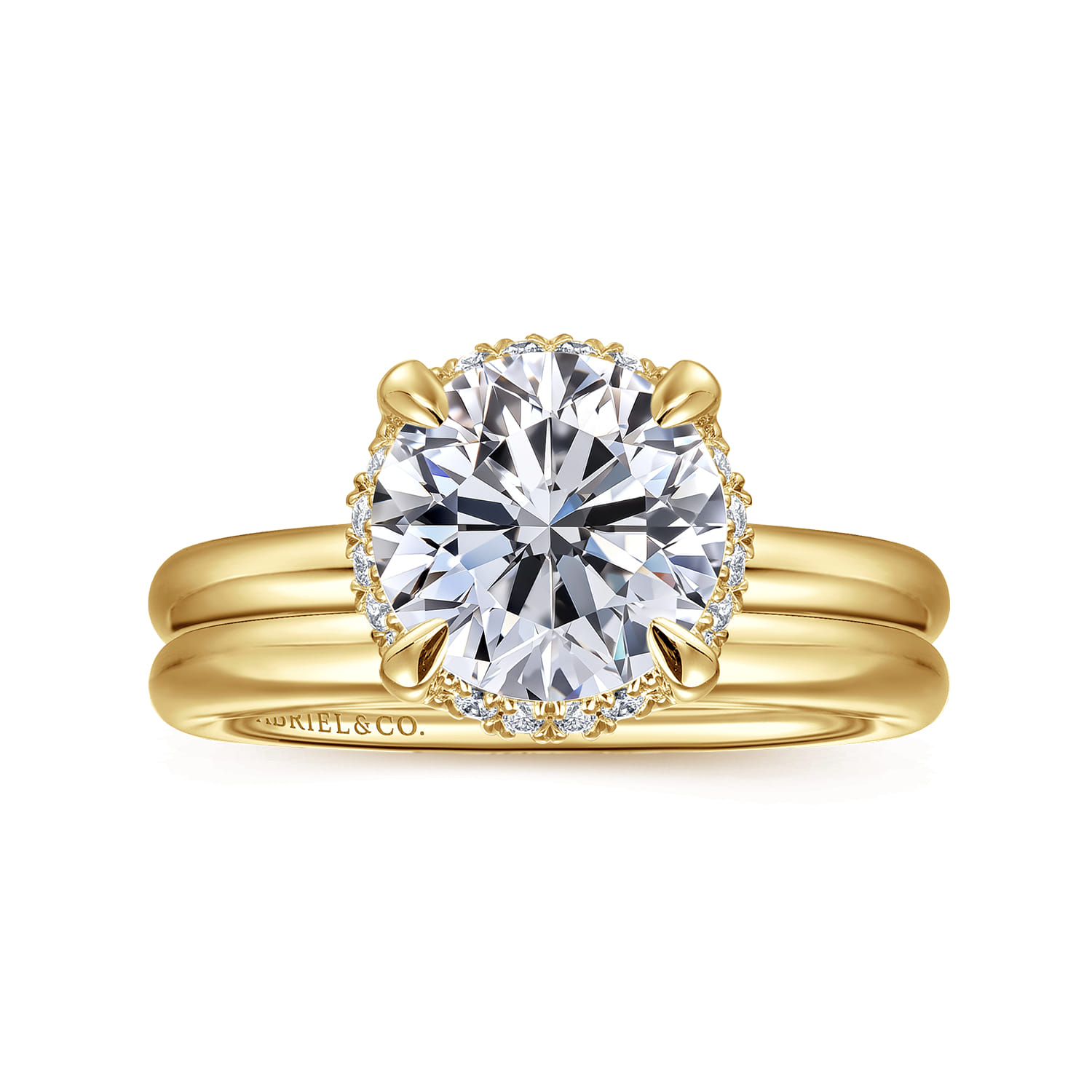 Symphony - 14K Yellow Gold Round Hidden Halo Diamond Engagement Ring - 0.08 ct - Shot 4