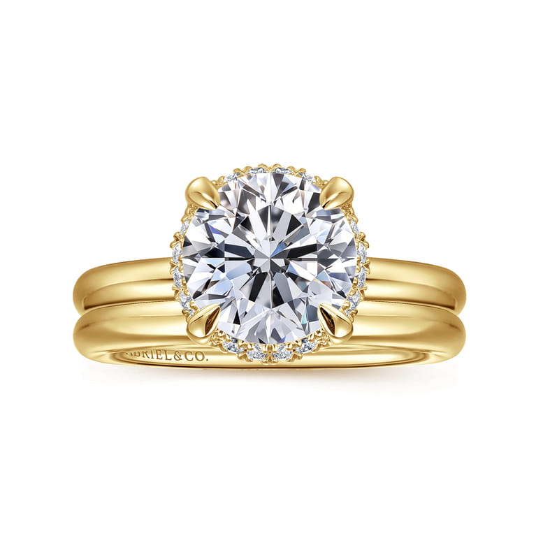 Symphony - 14K Yellow Gold Round Hidden Halo Diamond Engagement Ring - 0.08 ct - Shot 4