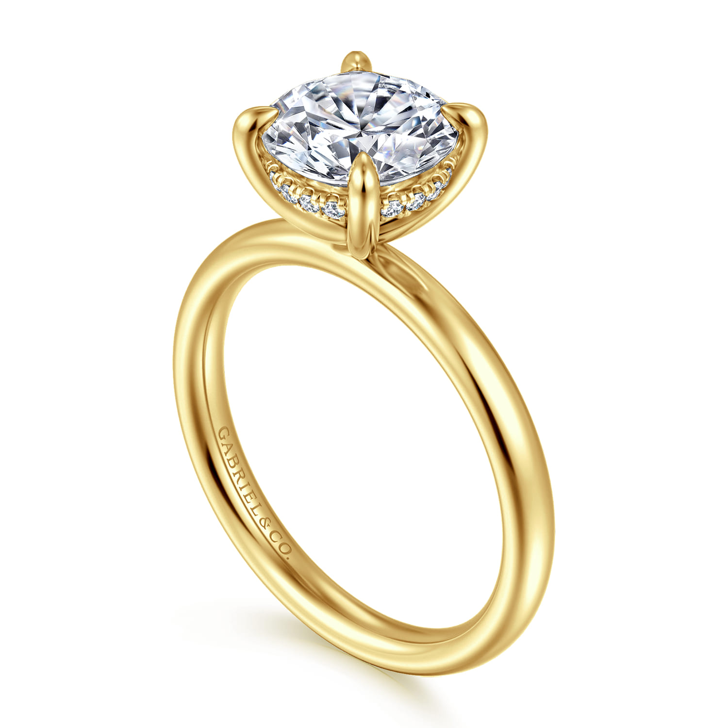 Peace - 14K Yellow Gold Round Hidden Halo Diamond Engagement Ring - 0.08 ct - Shot 3