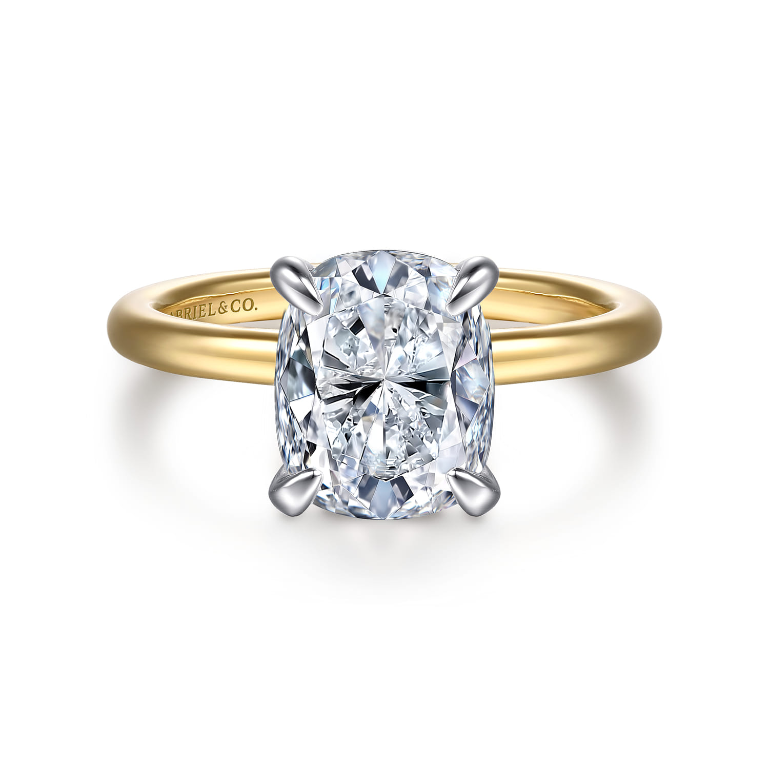 Cari - 14K White-Yellow Gold Hidden Halo Elongated Cushion Diamond Engagement Ring - 0.08 ct - Shot 1