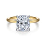 Cari - 14K White-Yellow Gold Hidden Halo Elongated Cushion Diamond Engagement Ring - 0.08 ct