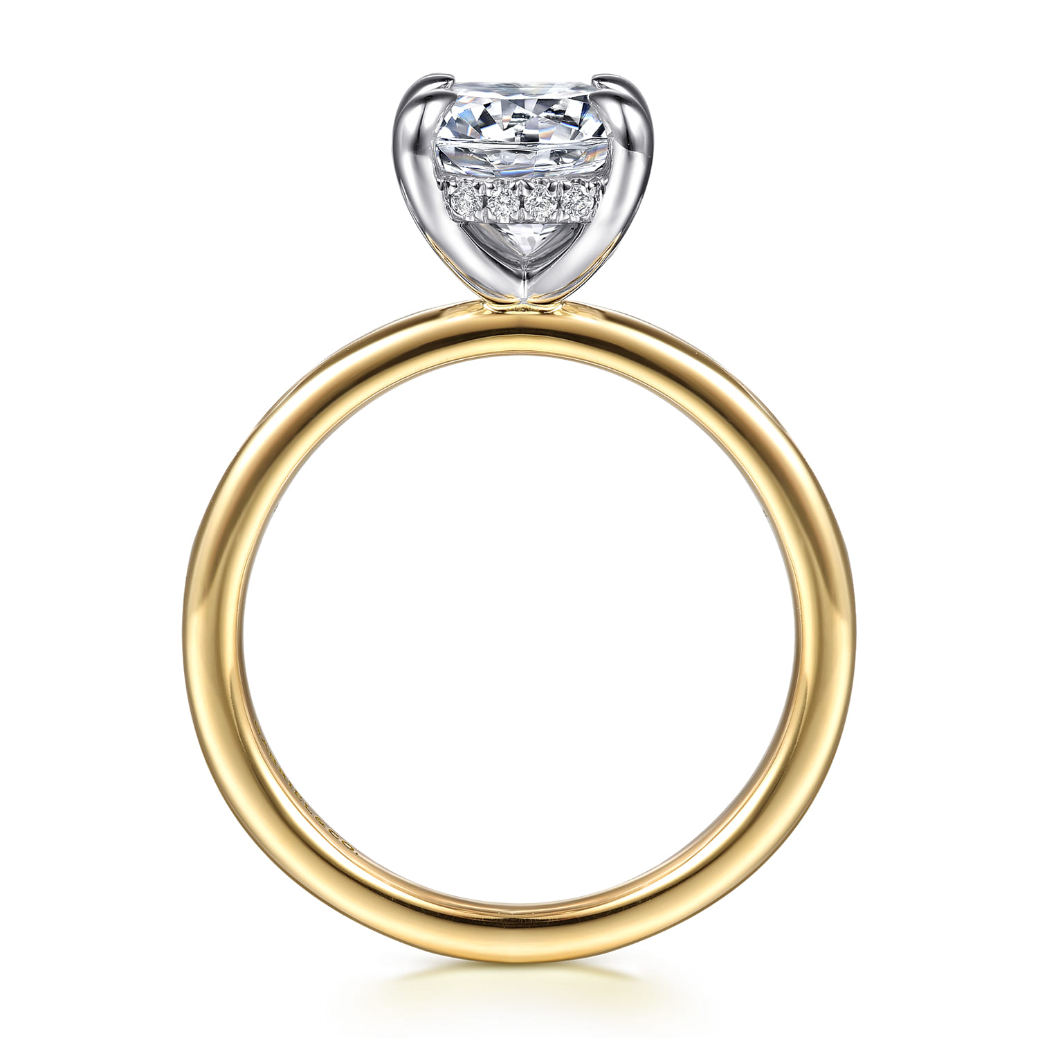 Cari - 14K White-Yellow Gold Hidden Halo Elongated Cushion Diamond Engagement Ring - 0.08 ct - Shot 2
