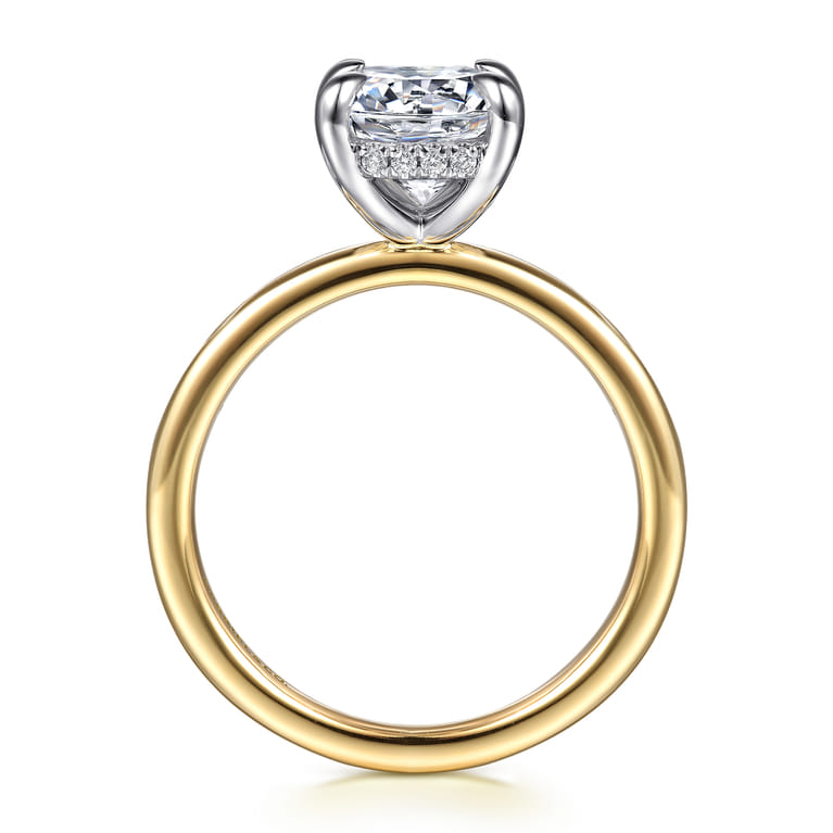 Cari - 14K White-Yellow Gold Hidden Halo Elongated Cushion Diamond Engagement Ring - 0.08 ct - Shot 2