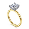 Cari - 14K White-Yellow Gold Hidden Halo Elongated Cushion Diamond Engagement Ring - 0.08 ct