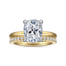 Cari - 14K White-Yellow Gold Hidden Halo Elongated Cushion Diamond Engagement Ring - 0.08 ct