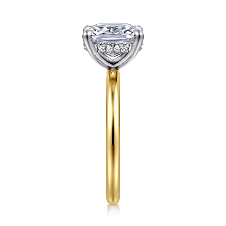 Cari - 14K White-Yellow Gold Hidden Halo Elongated Cushion Diamond Engagement Ring - 0.08 ct - Shot 5