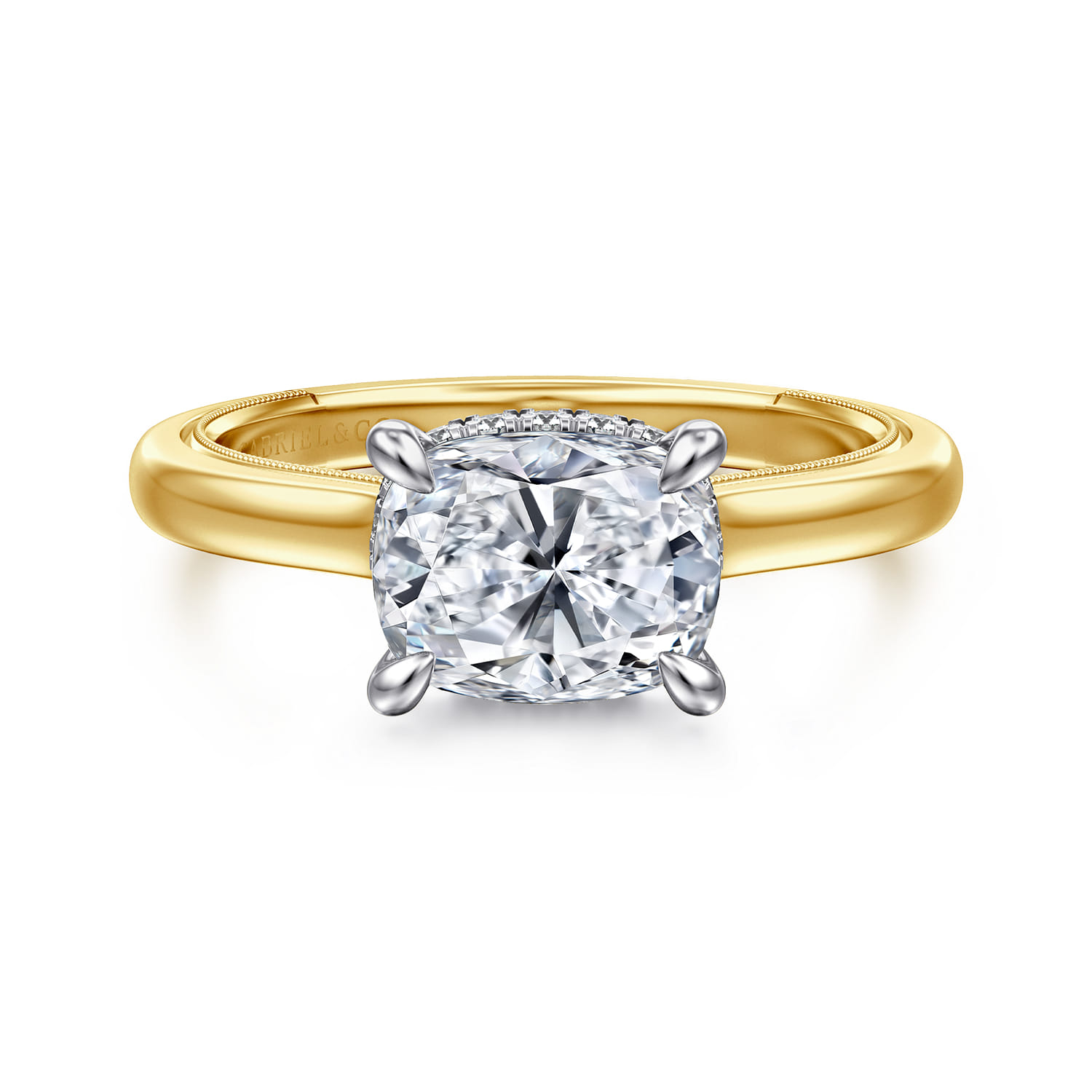 Sandi - 14K White-Yellow Gold East West Elongated Cushion Diamond Engagement Ring - 0.11 ct - Shot 1