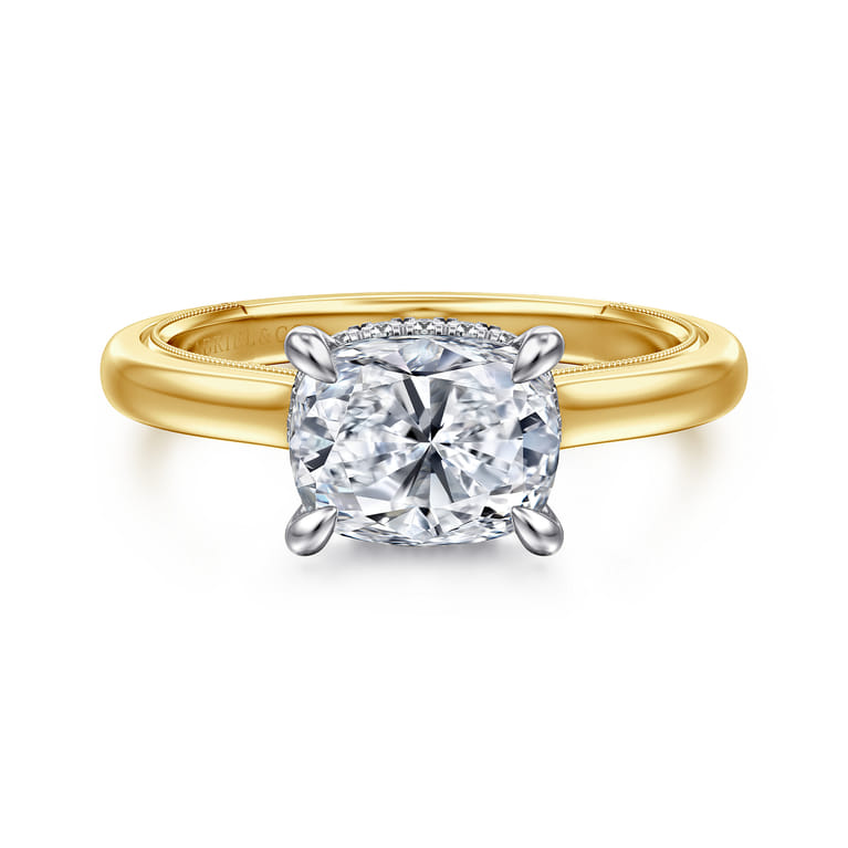 Sandi - 14K White-Yellow Gold East West Elongated Cushion Diamond Engagement Ring - 0.11 ct - Shot 1