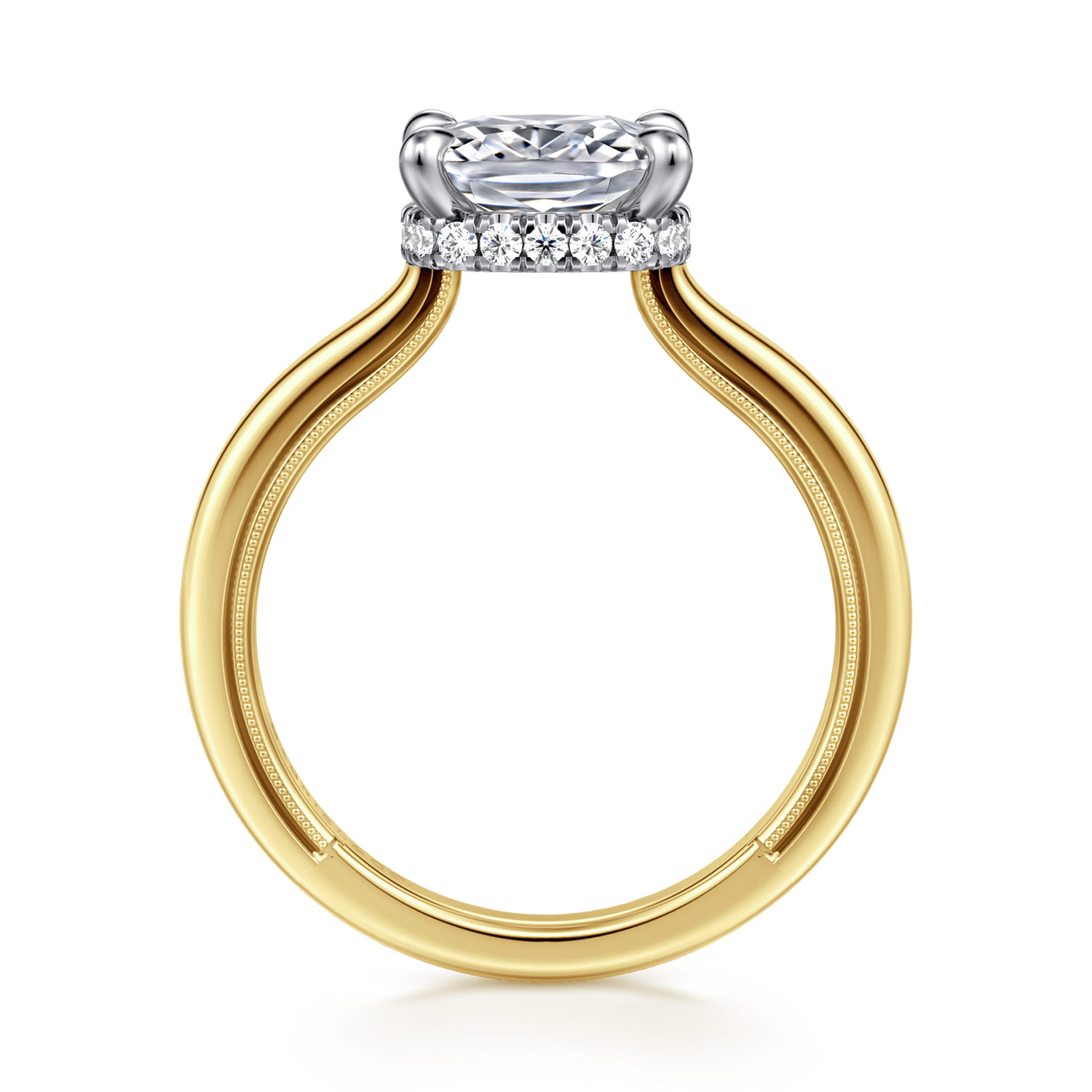 Sandi - 14K White-Yellow Gold East West Elongated Cushion Diamond Engagement Ring - 0.11 ct - Shot 2