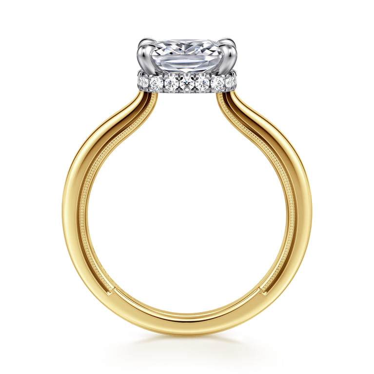 Sandi - 14K White-Yellow Gold East West Elongated Cushion Diamond Engagement Ring - 0.11 ct - Shot 2