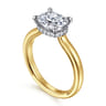 Sandi - 14K White-Yellow Gold East West Elongated Cushion Diamond Engagement Ring - 0.11 ct