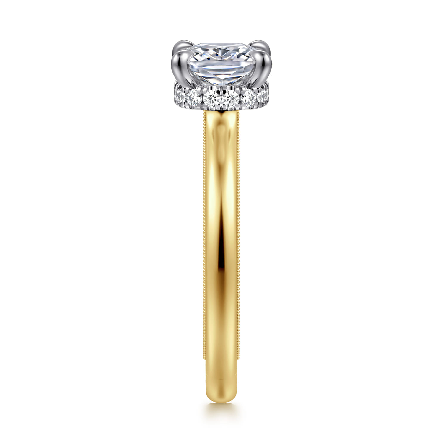 Sandi - 14K White-Yellow Gold East West Elongated Cushion Diamond Engagement Ring - 0.11 ct - Shot 4
