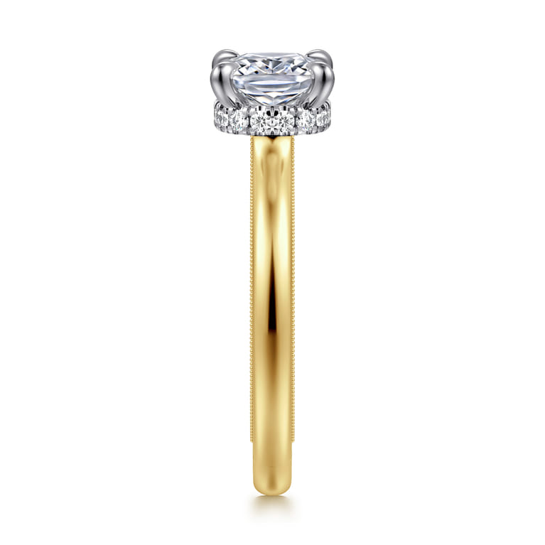 Sandi - 14K White-Yellow Gold East West Elongated Cushion Diamond Engagement Ring - 0.11 ct - Shot 4