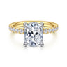 Adela - 14K White-Yellow Gold Elongated Cushion Hidden Halo Diamond Engagement Ring - 0.4 ct