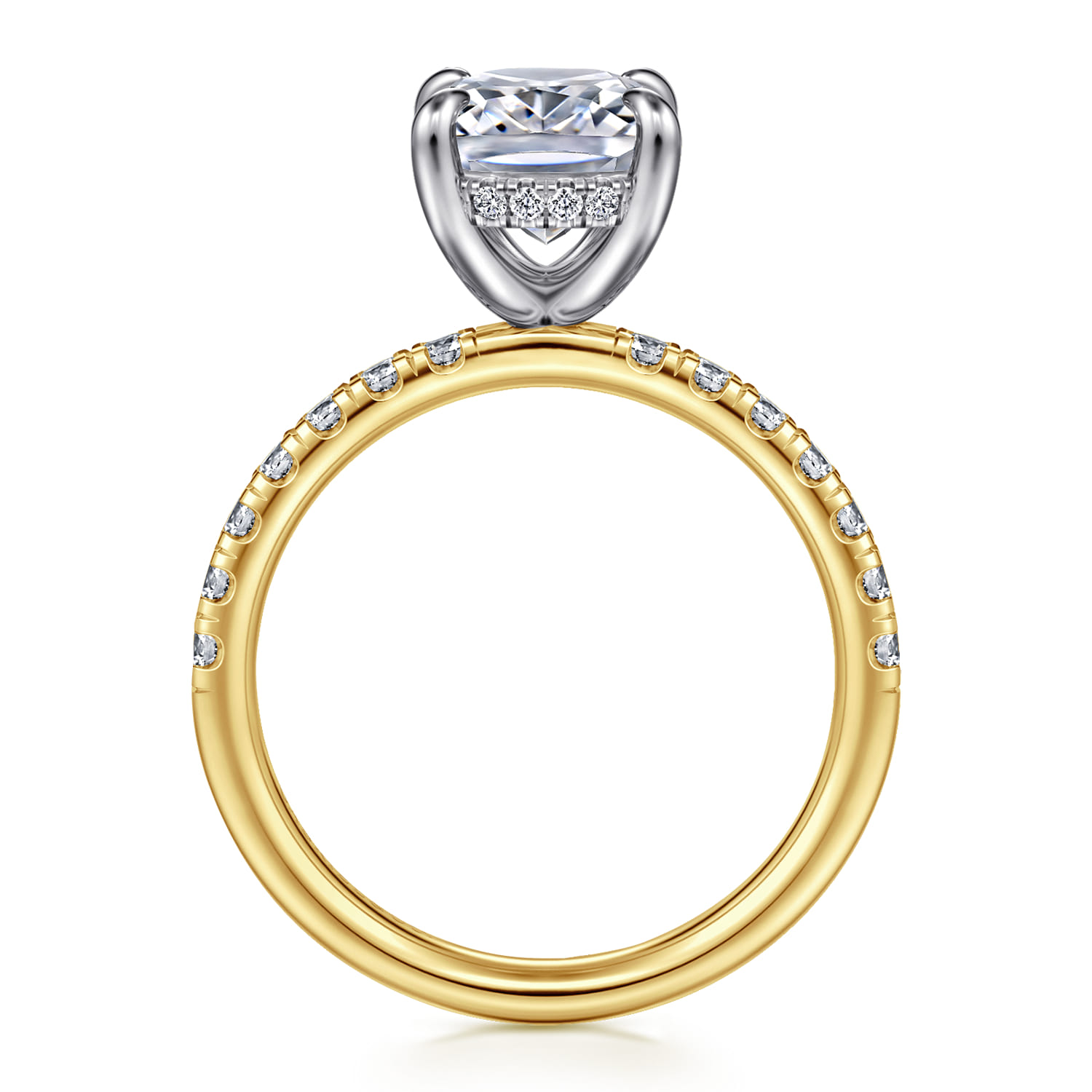 Adela - 14K White-Yellow Gold Elongated Cushion Hidden Halo Diamond Engagement Ring - 0.4 ct - Shot 2