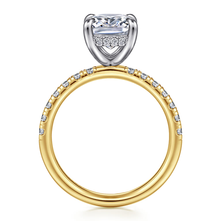 Adela - 14K White-Yellow Gold Elongated Cushion Hidden Halo Diamond Engagement Ring - 0.4 ct - Shot 2