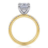 Adela - 14K White-Yellow Gold Elongated Cushion Hidden Halo Diamond Engagement Ring - 0.4 ct