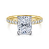 Adela - 14K White-Yellow Gold Elongated Cushion Hidden Halo Diamond Engagement Ring - 0.4 ct