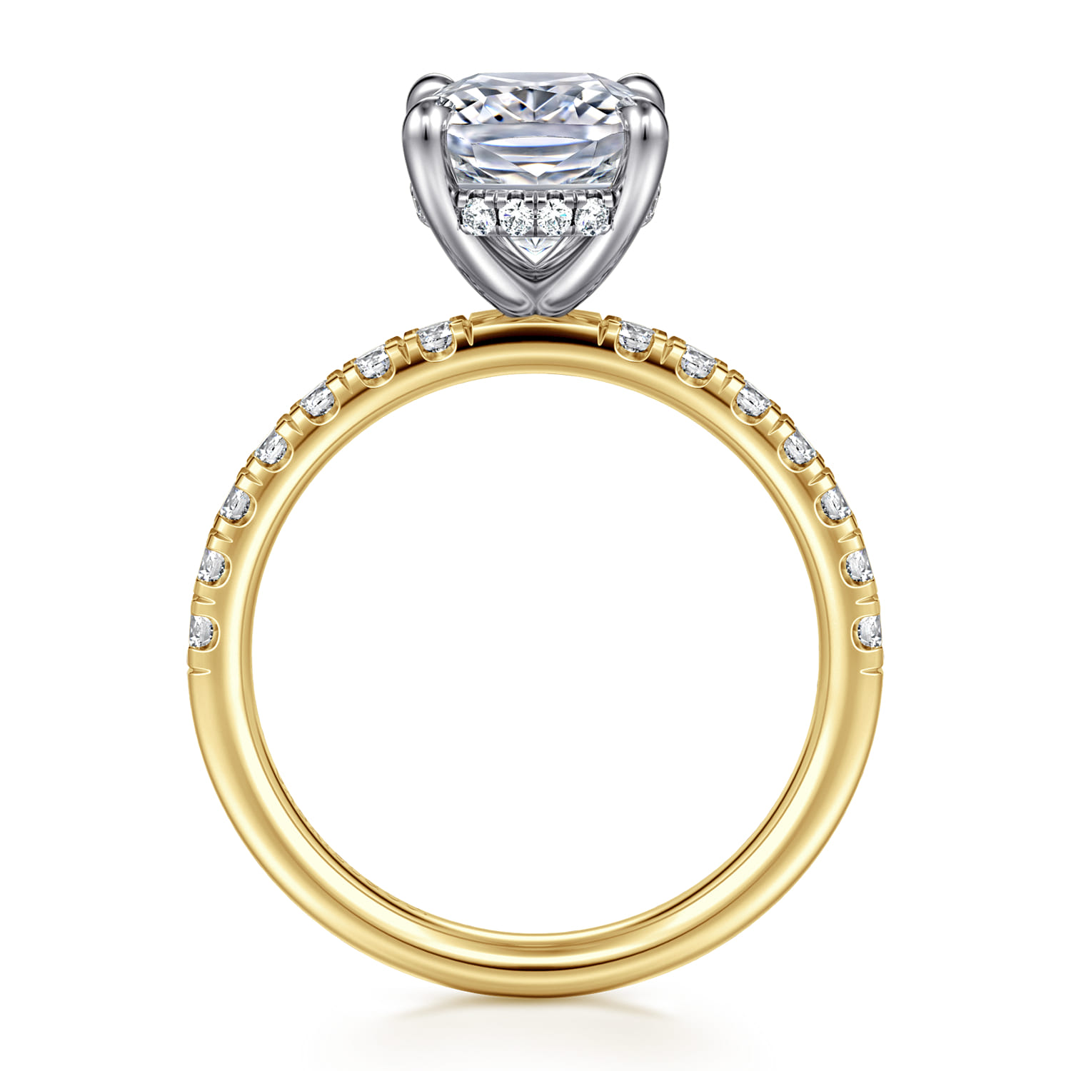 Adela - 14K White-Yellow Gold Elongated Cushion Hidden Halo Diamond Engagement Ring - 0.4 ct - Shot 2