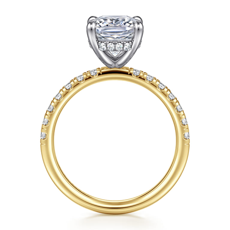 Adela - 14K White-Yellow Gold Elongated Cushion Hidden Halo Diamond Engagement Ring - 0.4 ct - Shot 2