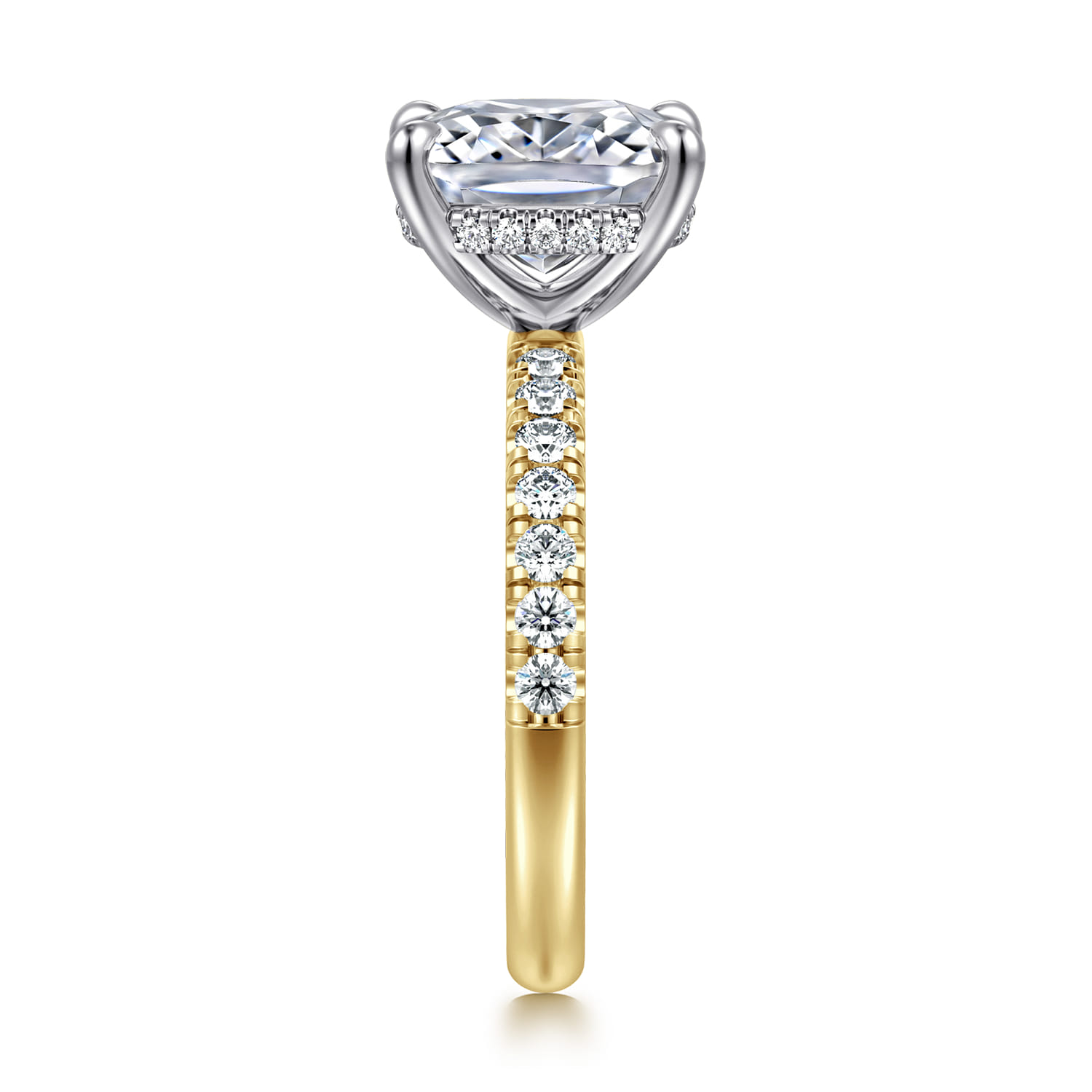 Adela - 14K White-Yellow Gold Elongated Cushion Hidden Halo Diamond Engagement Ring - 0.4 ct - Shot 4