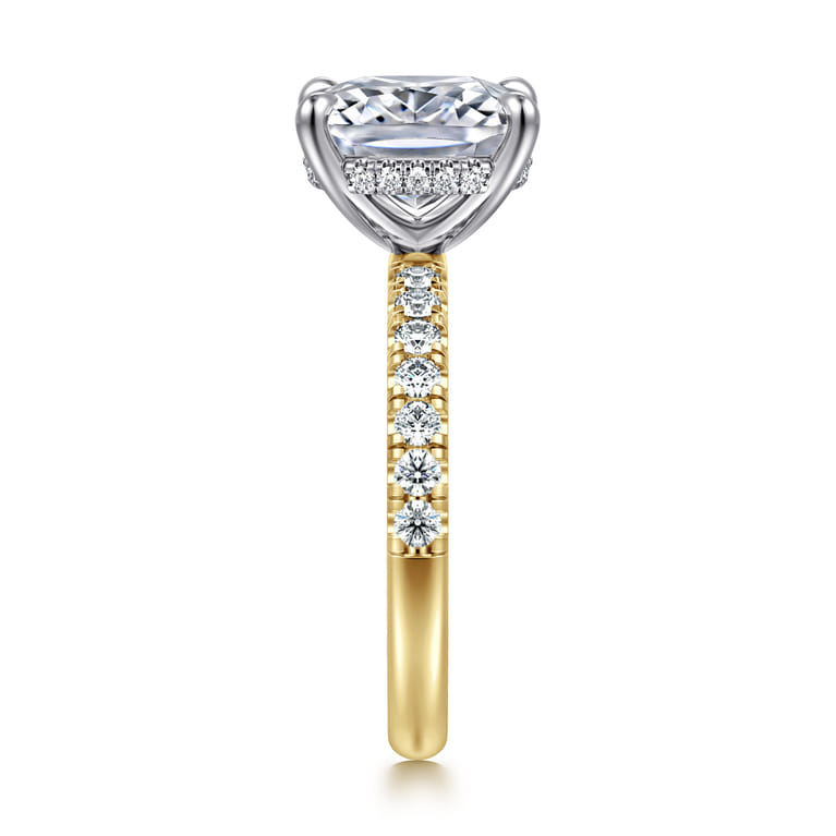 Adela - 14K White-Yellow Gold Elongated Cushion Hidden Halo Diamond Engagement Ring - 0.4 ct - Shot 4