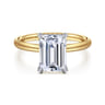 Cari - 14K White-Yellow Gold Hidden Halo Emerald Cut Diamond Engagement Ring - 0.08 ct