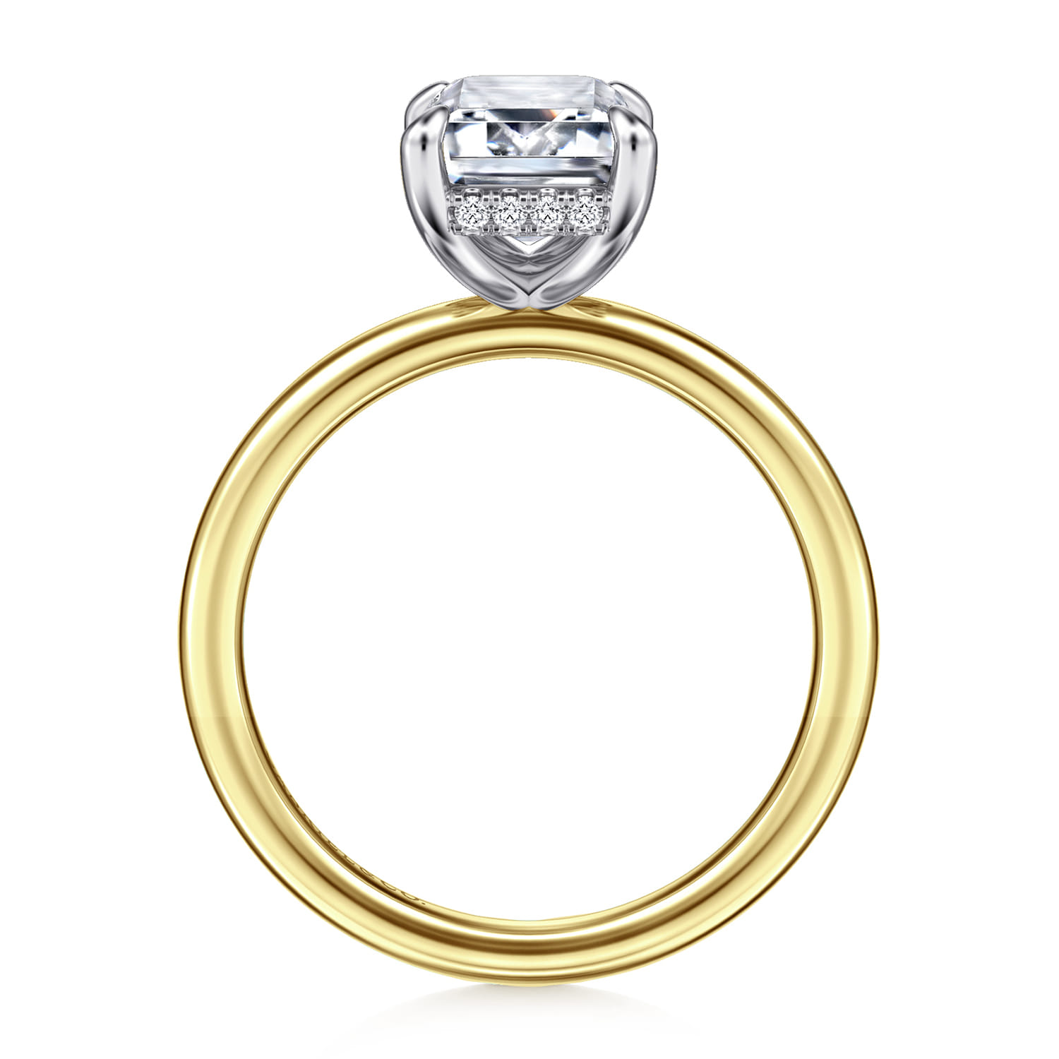 Cari - 14K White-Yellow Gold Hidden Halo Emerald Cut Diamond Engagement Ring - 0.08 ct - Shot 2
