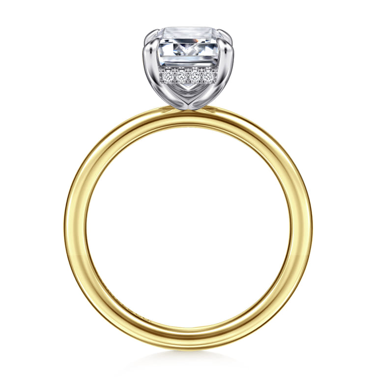 Cari - 14K White-Yellow Gold Hidden Halo Emerald Cut Diamond Engagement Ring - 0.08 ct - Shot 2