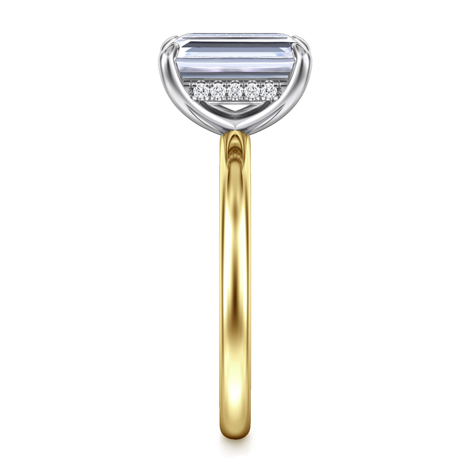 Cari - 14K White-Yellow Gold Hidden Halo Emerald Cut Diamond Engagement Ring - 0.08 ct - Shot 4