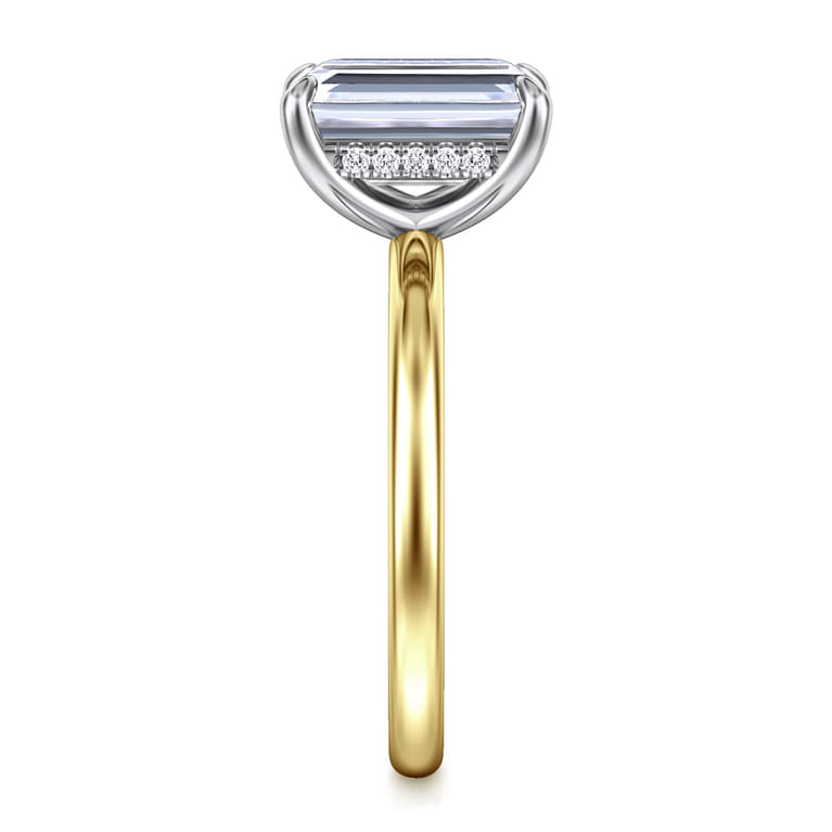 Cari - 14K White-Yellow Gold Hidden Halo Emerald Cut Diamond Engagement Ring - 0.08 ct - Shot 4