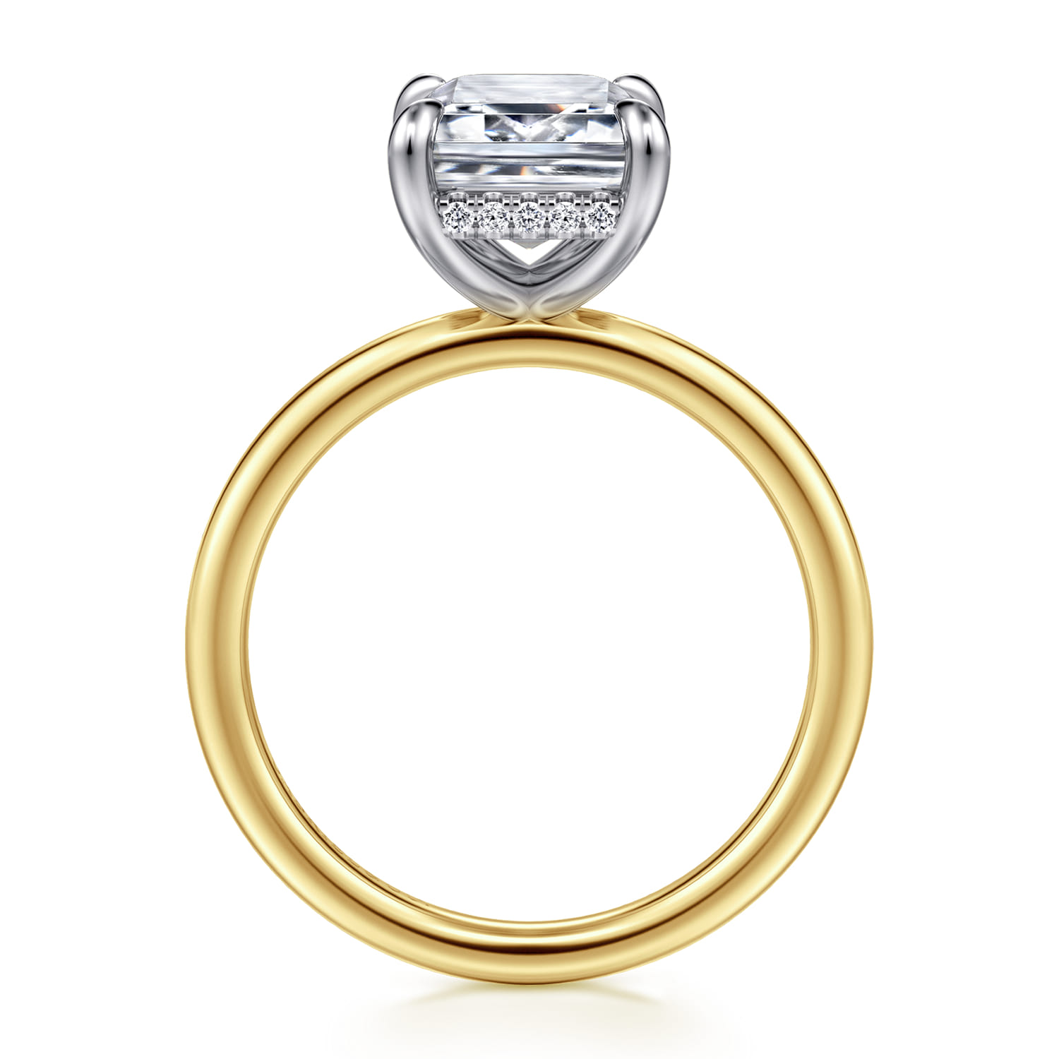 Cari - 14K White-Yellow Gold Hidden Halo Emerald Cut Diamond Engagement Ring - 0.09 ct - Shot 2