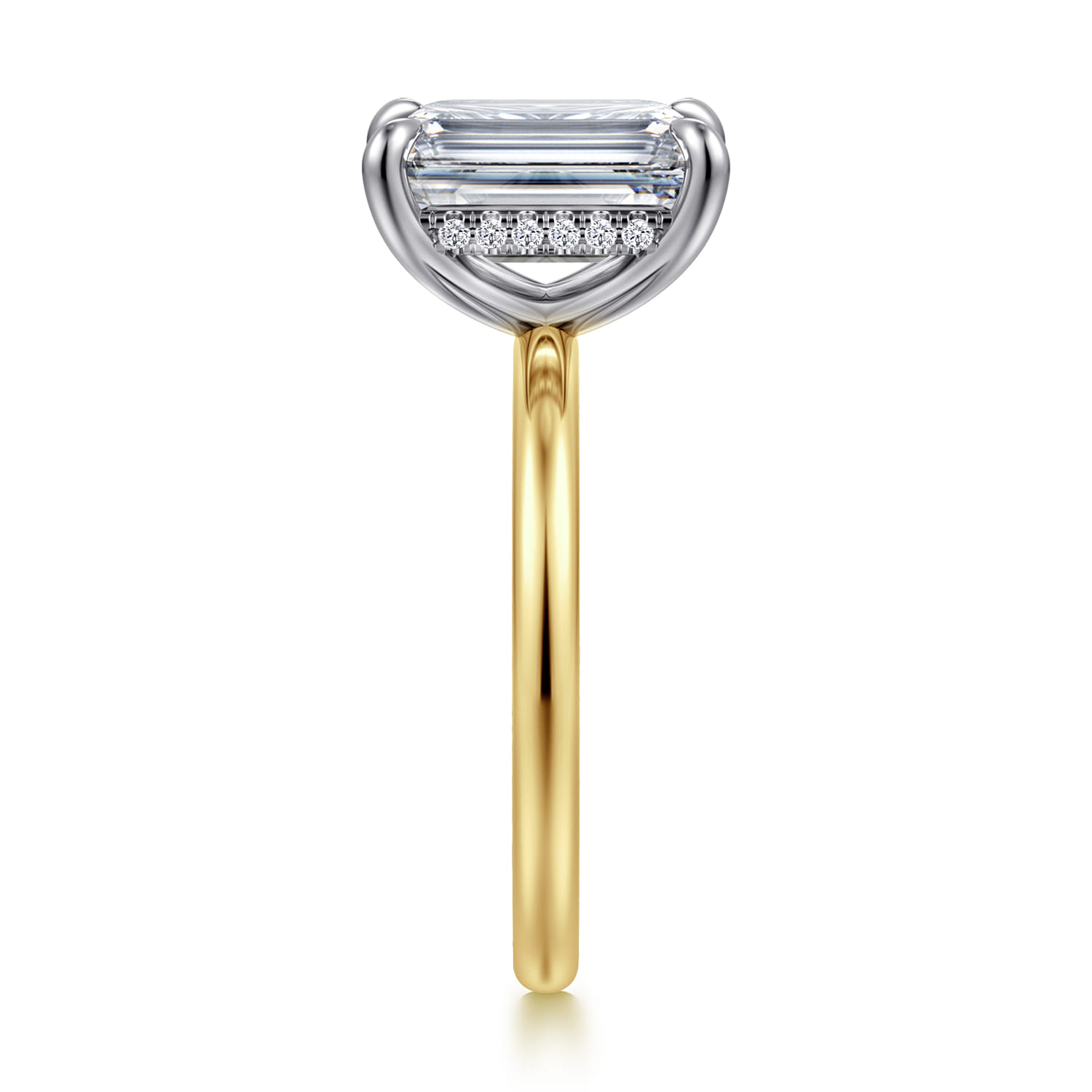 Cari - 14K White-Yellow Gold Hidden Halo Emerald Cut Diamond Engagement Ring - 0.09 ct - Shot 4