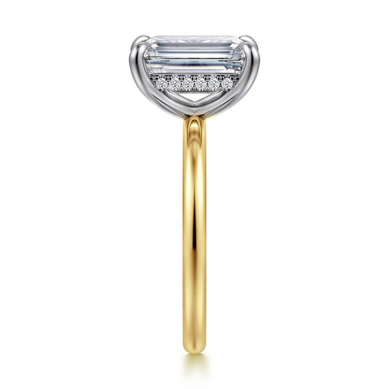 Cari - 14K White-Yellow Gold Hidden Halo Emerald Cut Diamond Engagement Ring - 0.09 ct - Shot 4