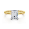 Cari - 14K White-Yellow Gold Hidden Halo Emerald Cut Diamond Engagement Ring - 0.06 ct