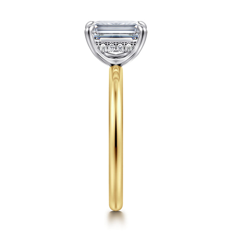 Cari - 14K White-Yellow Gold Hidden Halo Emerald Cut Diamond Engagement Ring - 0.06 ct - Shot 4