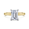Cari - 14K White-Yellow Gold Hidden Halo Emerald Cut Diamond Engagement Ring - 0.07 ct