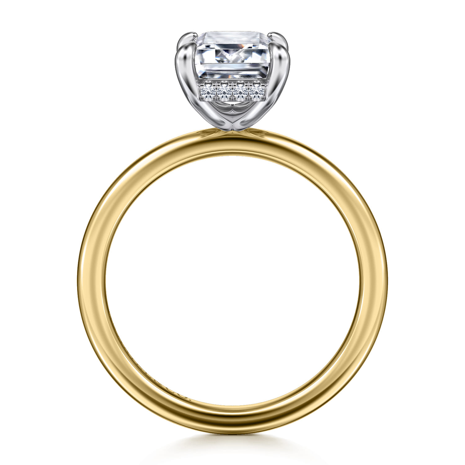 Cari - 14K White-Yellow Gold Hidden Halo Emerald Cut Diamond Engagement Ring - 0.07 ct - Shot 2