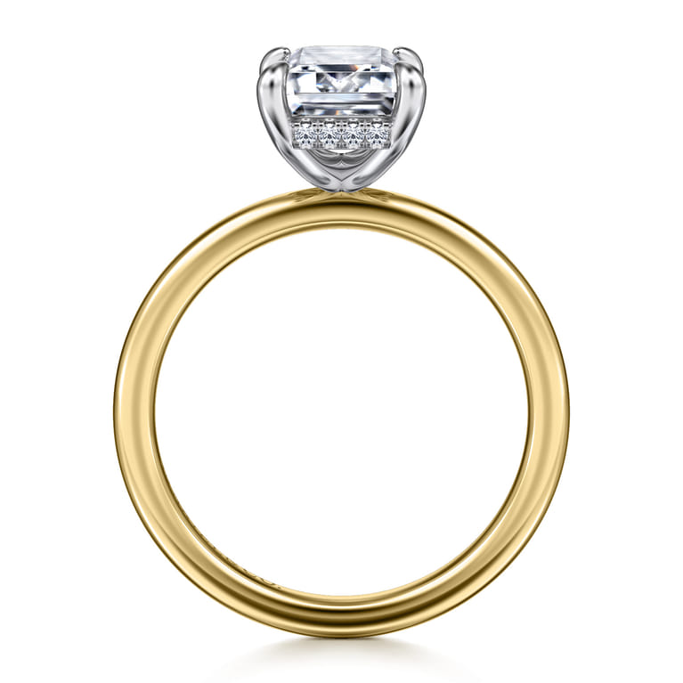 Cari - 14K White-Yellow Gold Hidden Halo Emerald Cut Diamond Engagement Ring - 0.07 ct - Shot 2