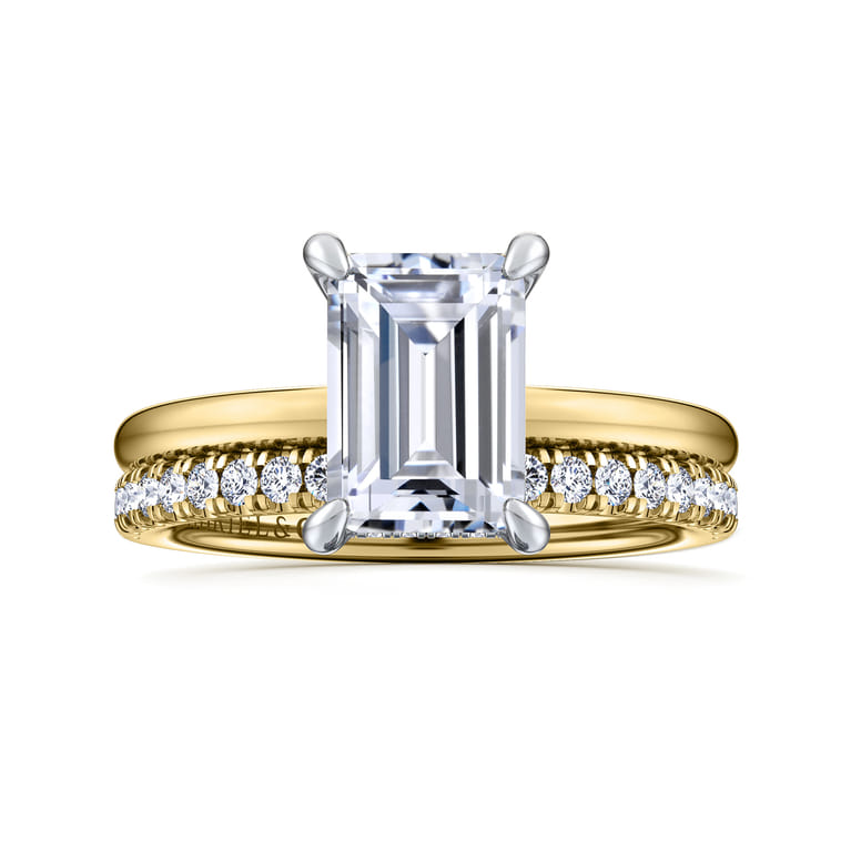 Cari - 14K White-Yellow Gold Hidden Halo Emerald Cut Diamond Engagement Ring - 0.07 ct - Shot 4