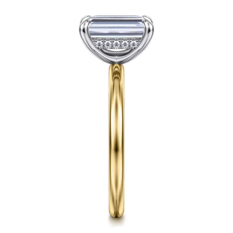 Cari - 14K White-Yellow Gold Hidden Halo Emerald Cut Diamond Engagement Ring - 0.07 ct - Shot 5