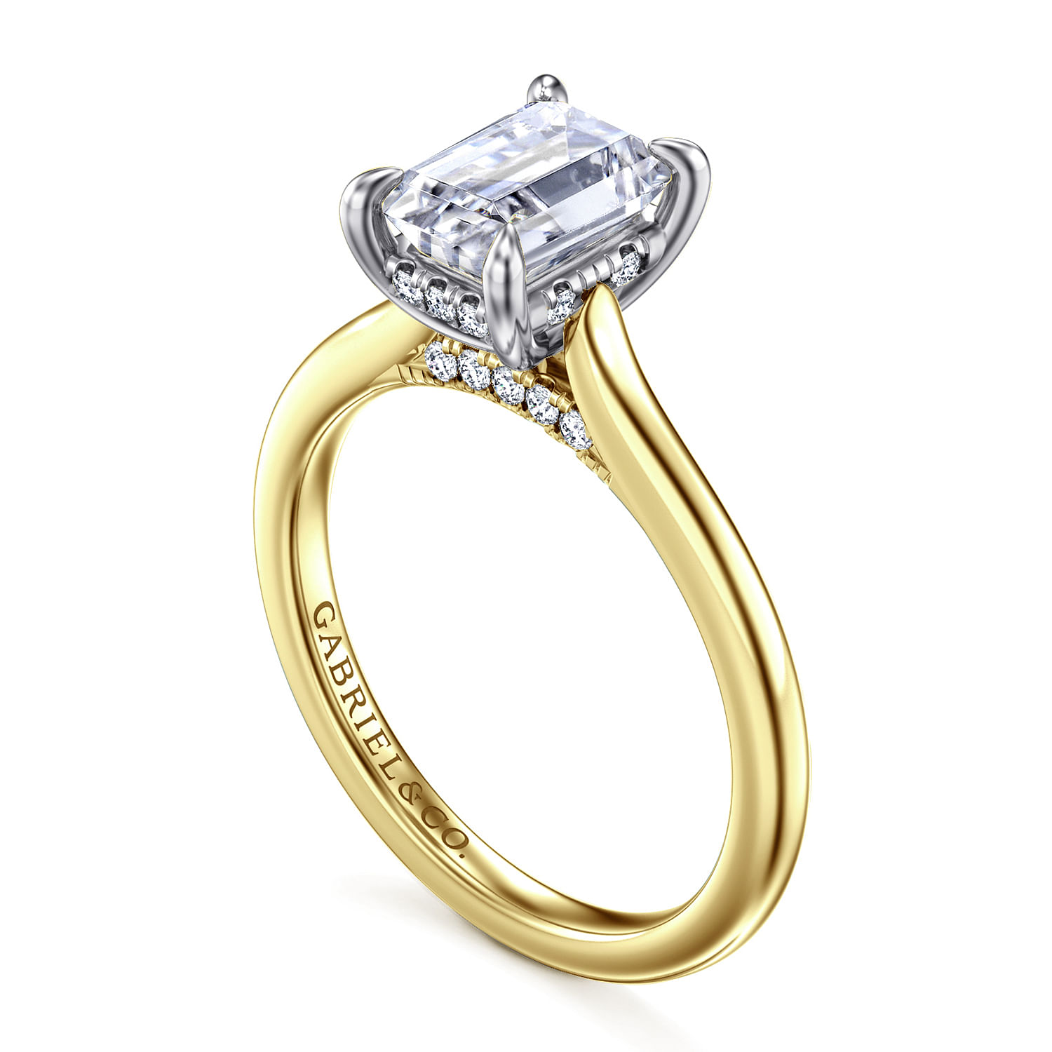 Ericka - 14K White and Yellow Gold Emerald Diamond Engagement Ring - 0.12 ct - Shot 3