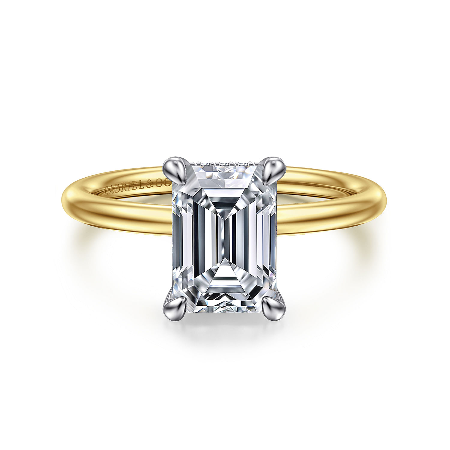 Anuk - 14K White-Yellow Gold Emerald Cut Hidden Halo Diamond Engagement Ring - 0.06 ct - Shot 1