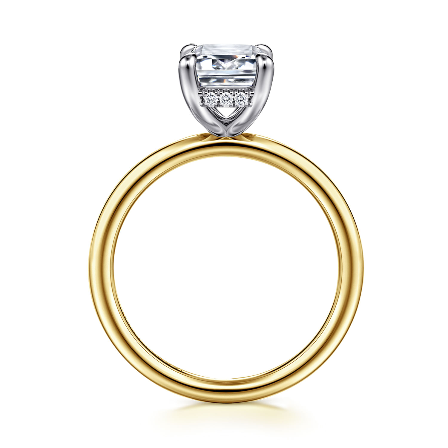 Anuk - 14K White-Yellow Gold Emerald Cut Hidden Halo Diamond Engagement Ring - 0.06 ct - Shot 2