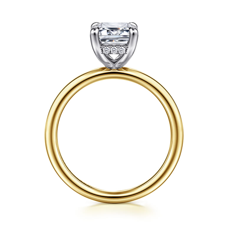 Anuk - 14K White-Yellow Gold Emerald Cut Hidden Halo Diamond Engagement Ring - 0.06 ct - Shot 2