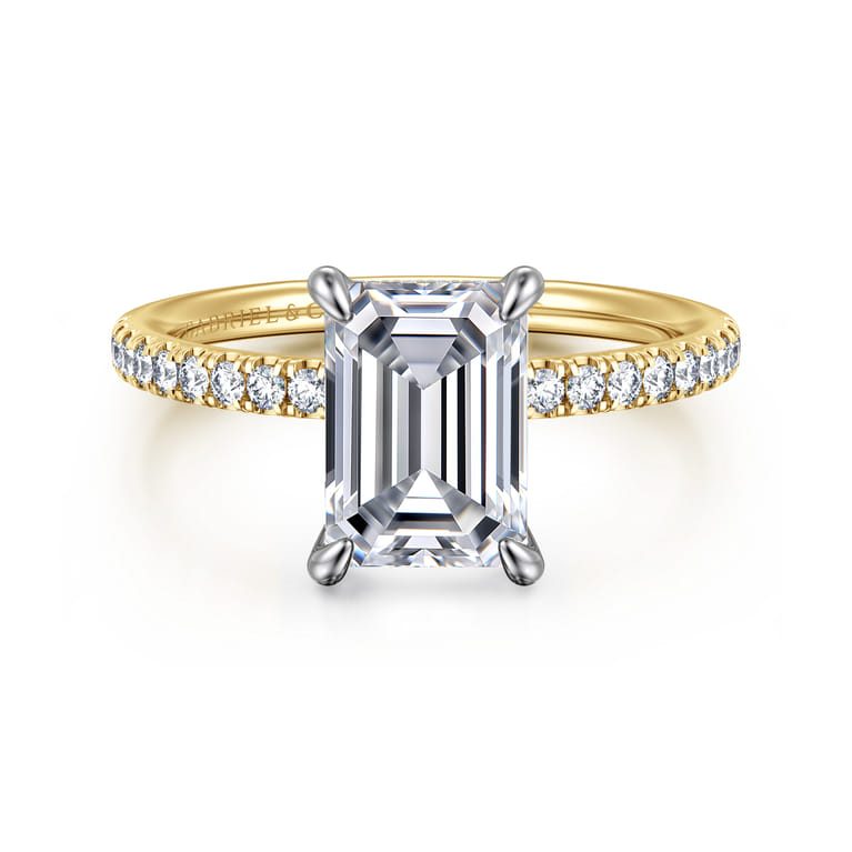 Allison - 14K Yellow-White Gold Emerald Cut Hidden Halo Diamond Engagement Ring - 0.25 ct - Shot 1